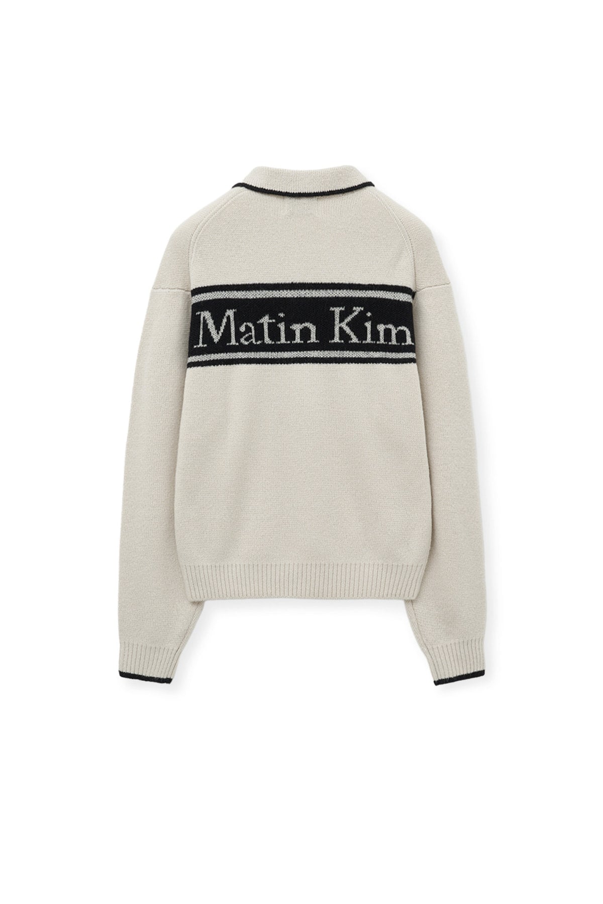 [matinkim] BACK LOGO COLLAR KNIT TOP FOR MEN IN IVORY