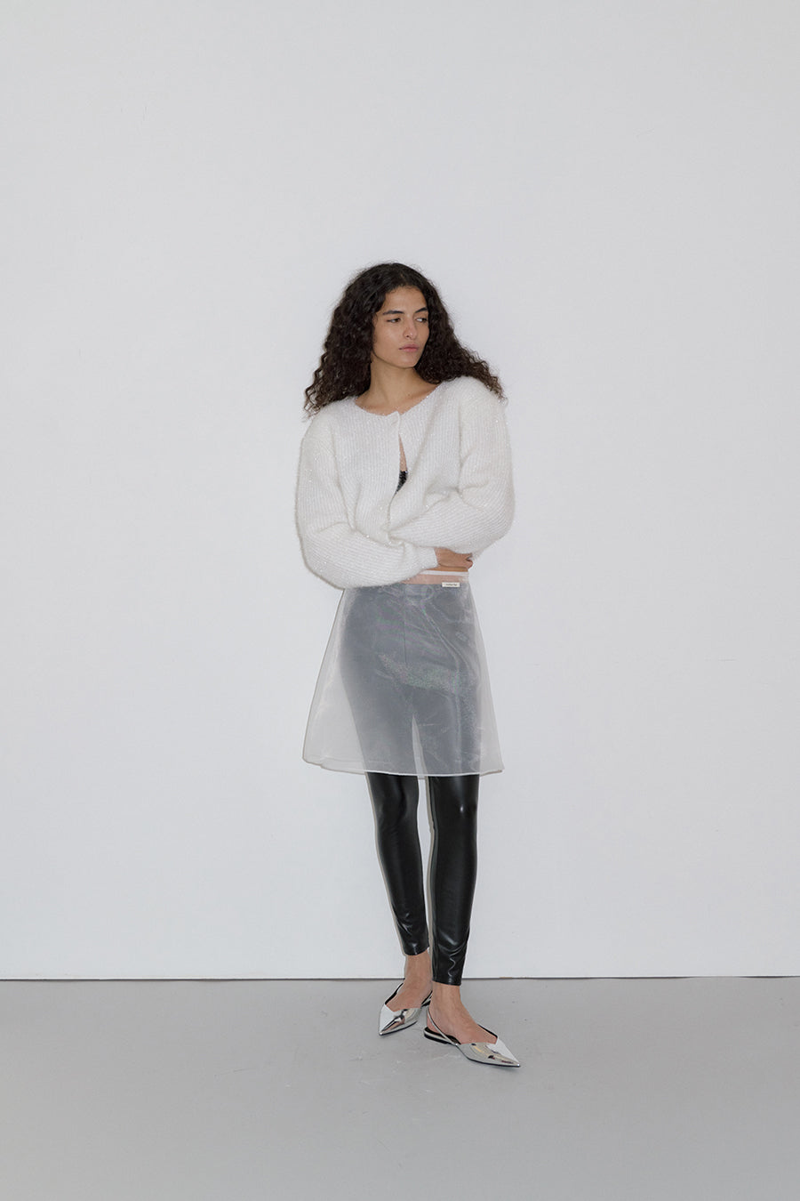 Overdueflair Glitter Cardigan White