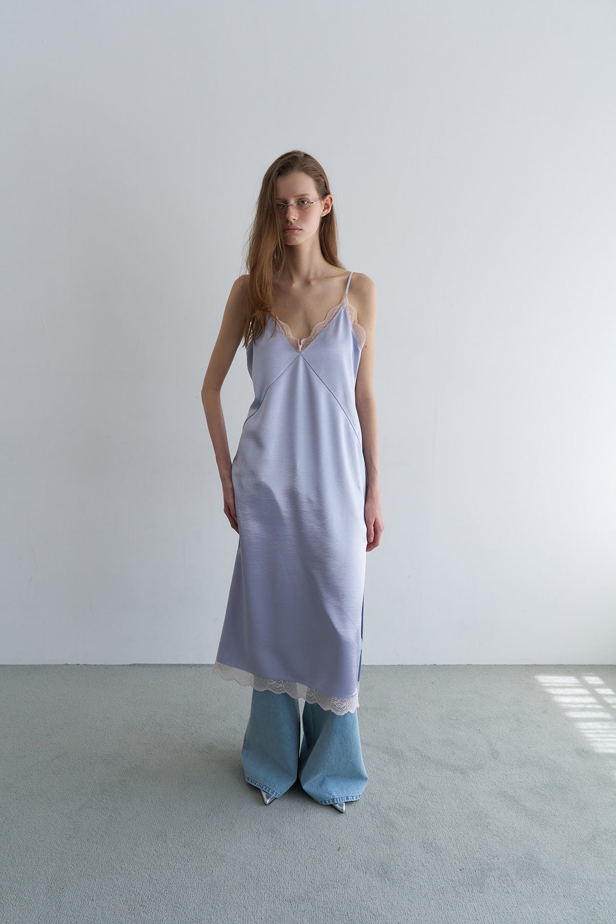 Overdueflair Lace Satin Dress Lavender