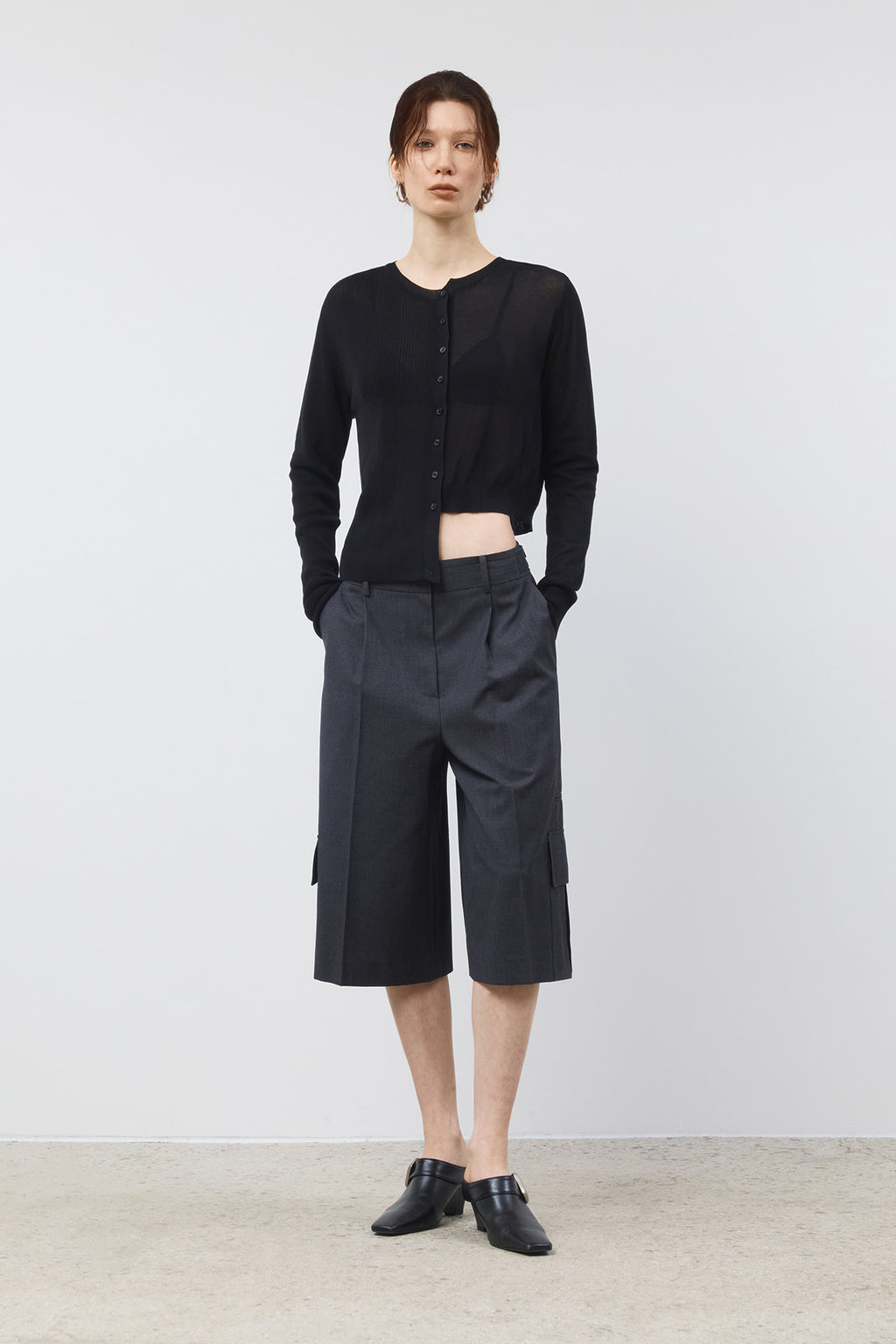[matinkim] Cargo Detail Bermuda Pants IN Charcoal