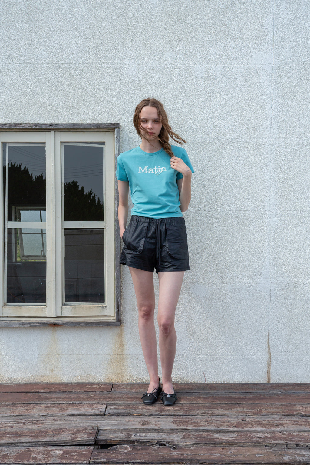 Matinkim Stitch Printing Detail Crop Top IN Turquoise Blue