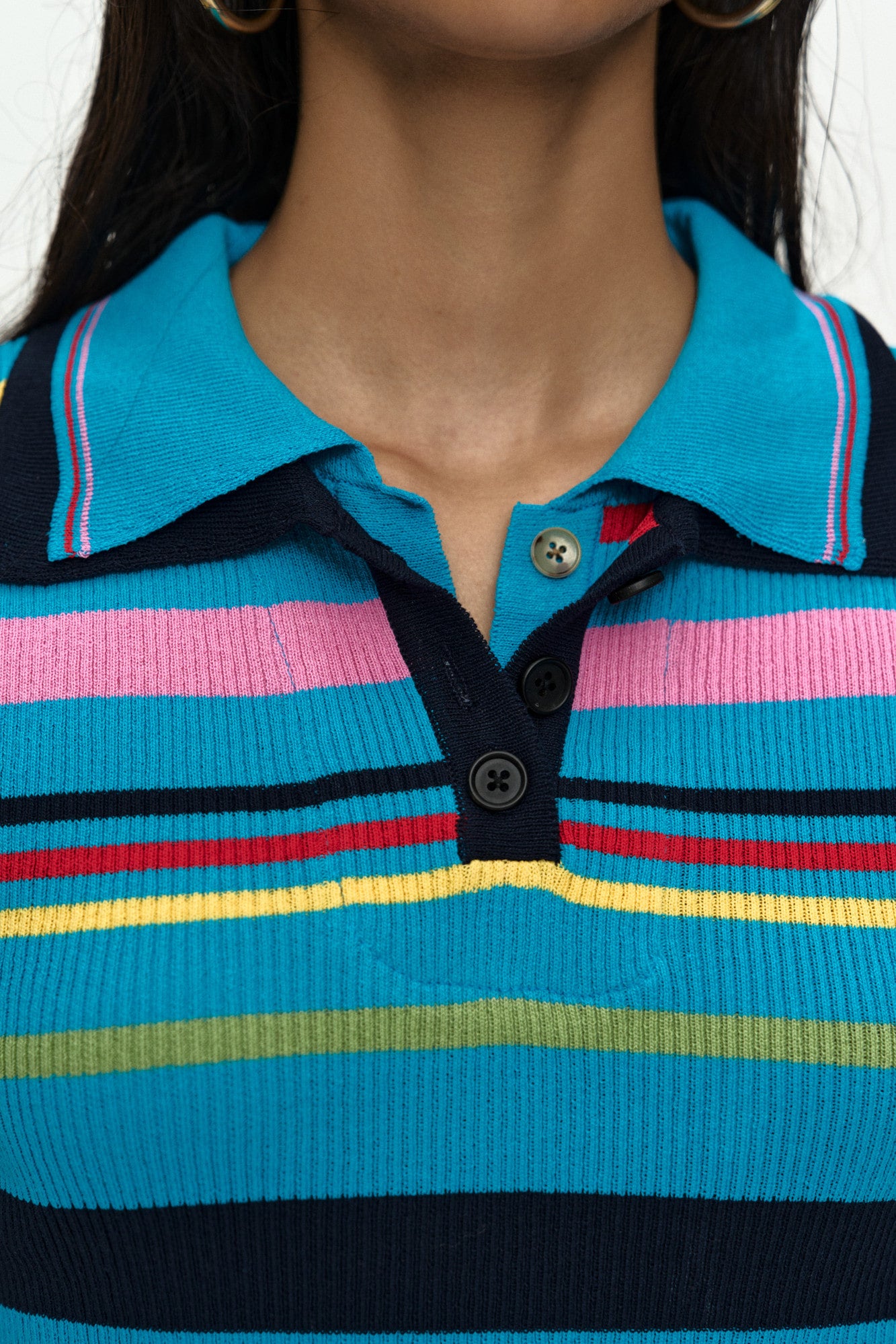 Andersson Bell Multi-Color Stripe Knit Polo Top