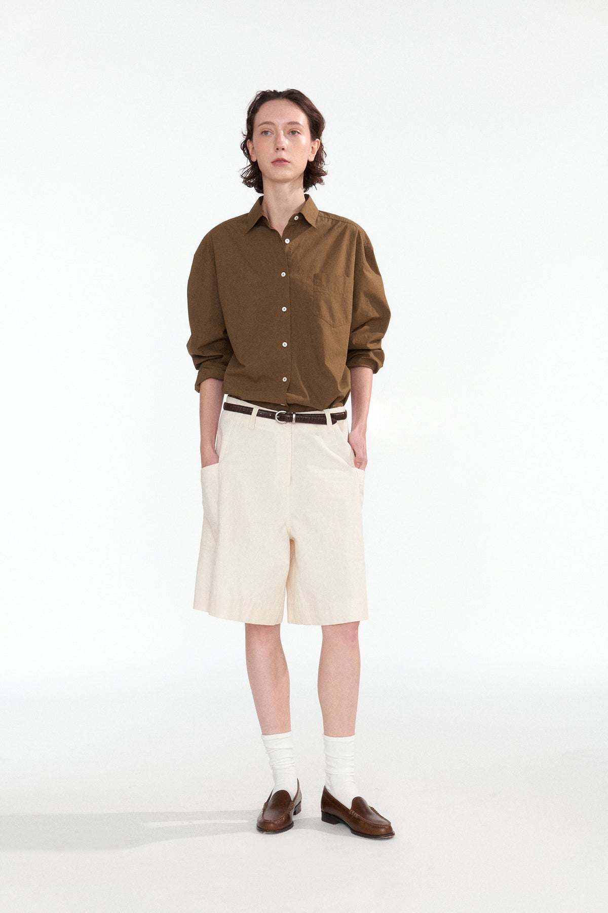 Nothing Written Corduroy half pocket pants (Ivory)