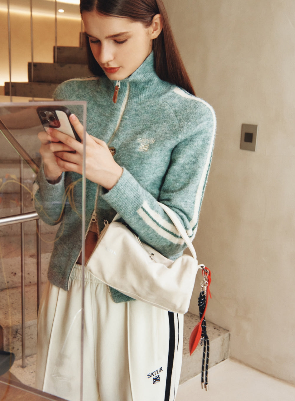 [satur] (W) Lawton Boucle Knit Zip-up - Mint