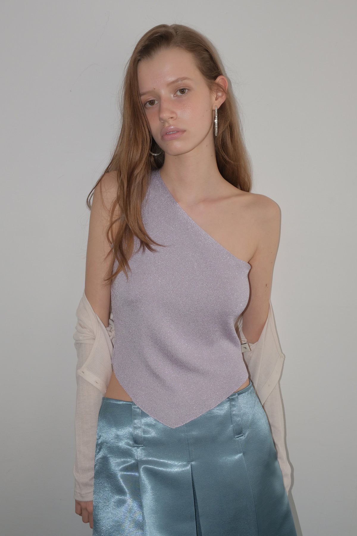 Overdueflair One Shoulder Metal Knit Top Lilac