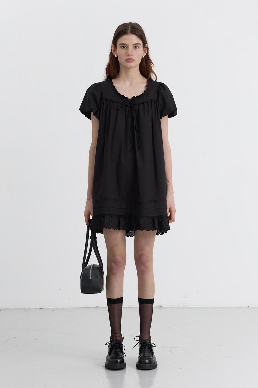 Dunst Puff Shirring Mini Dress Black