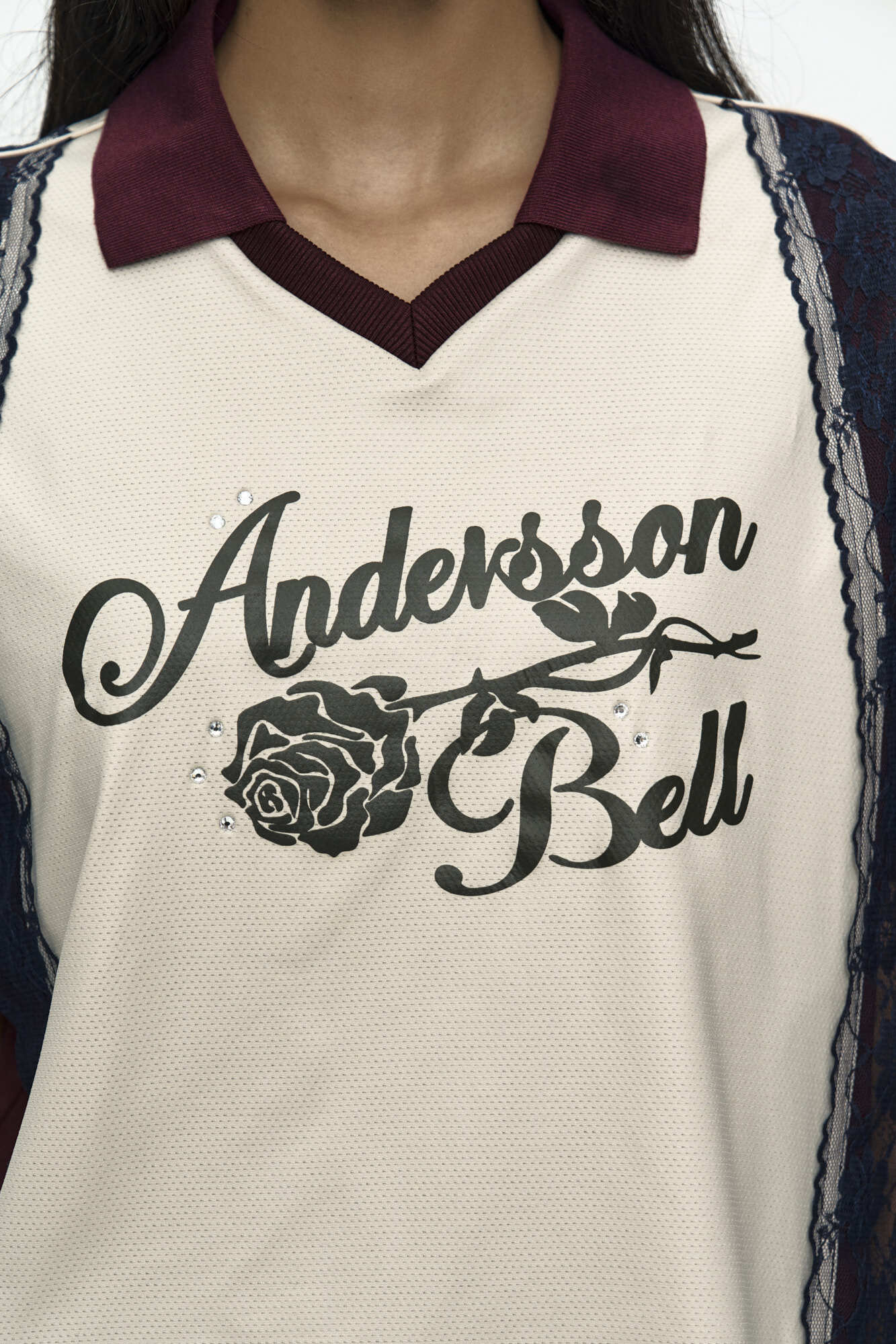 Andersson Bell Lace Trimmed Polo Jersey Top Yellow)
