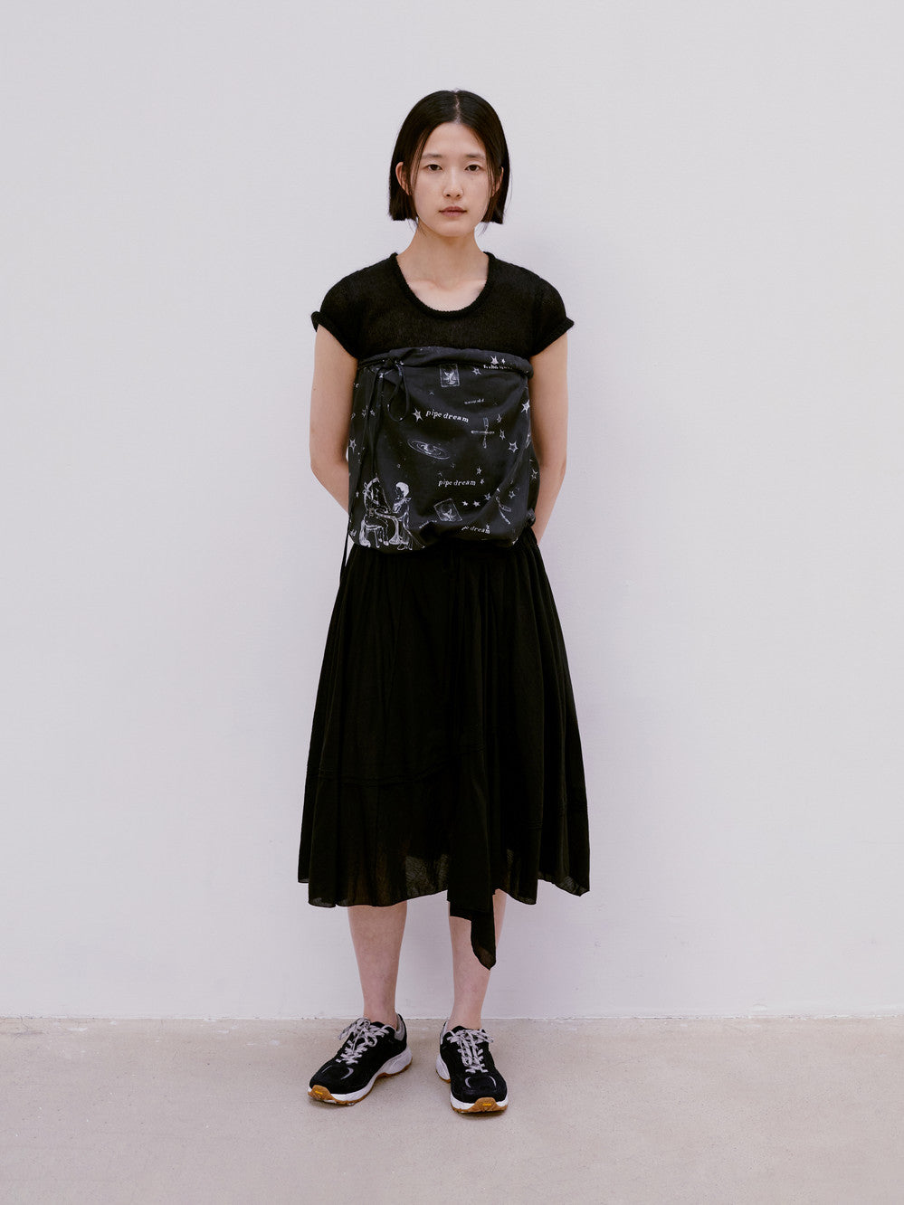 [Low Classic] Drawstring Drape Skirt_Black