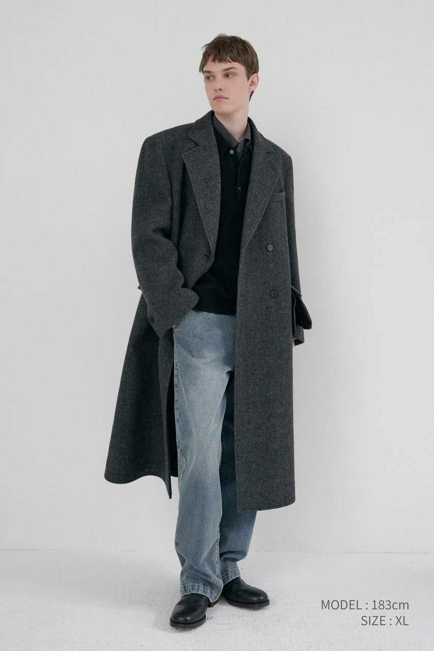 Dunst Unisex Loose Double-Breasted Coat Charcoal Melange