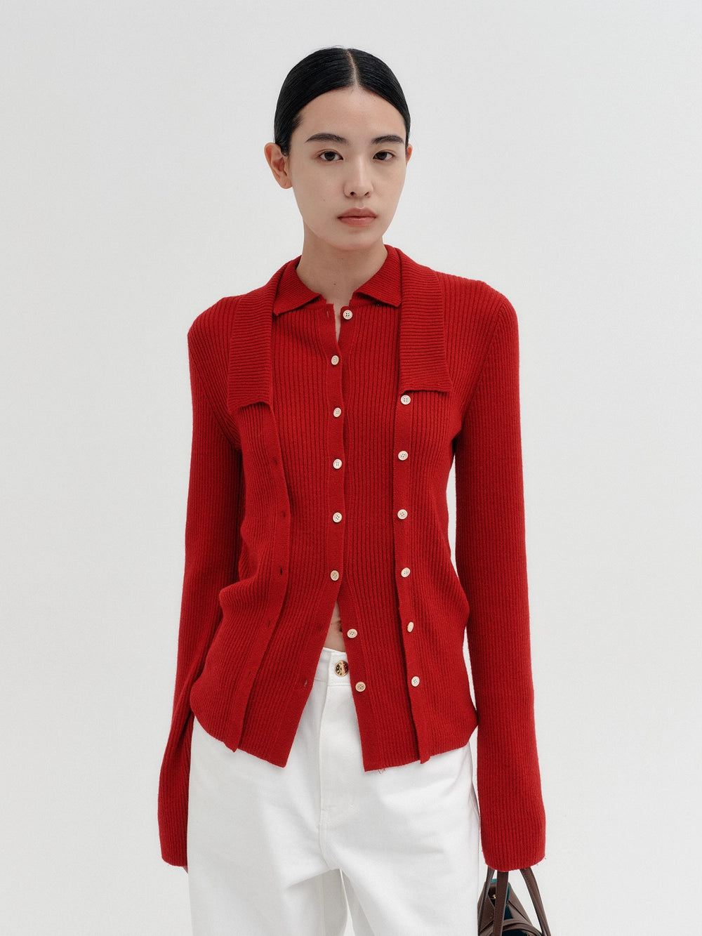 EENK Double Layer Front Cardigan - Red