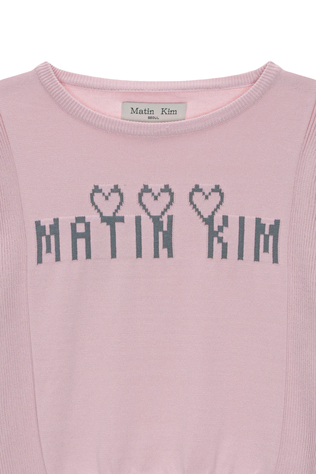 [matinkim] LOGO POINT JACQUARD KNIT CROP TOP IN LIGHT PINK