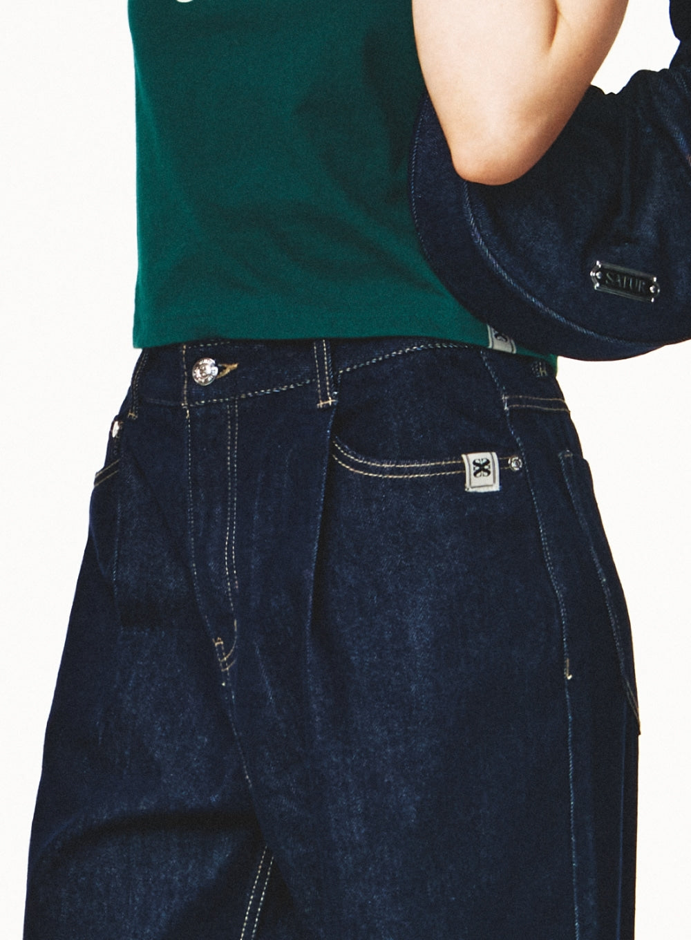 [satur] (W) Wide Flare Denim Pants - Indigo