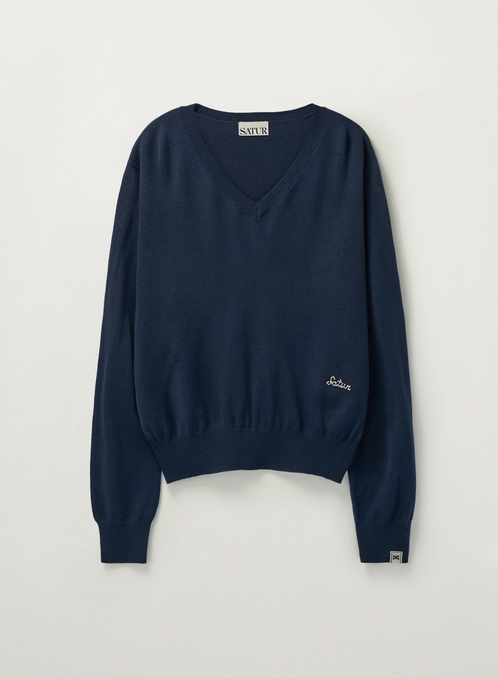[satur] (W) V-Neck Fine Wool Knit - Navy