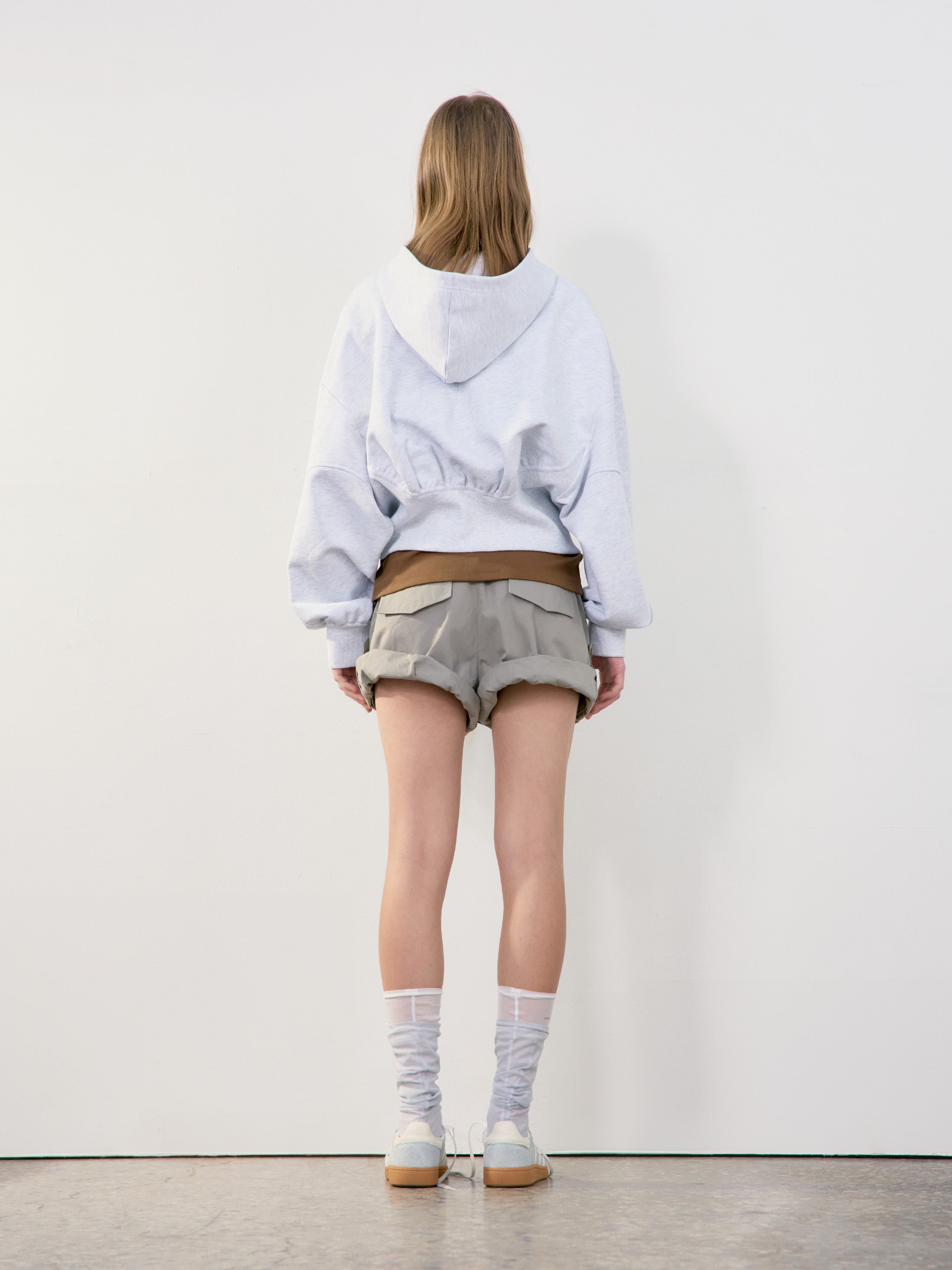 Low Classic Back Rib Crop Hoodie Melange Grey