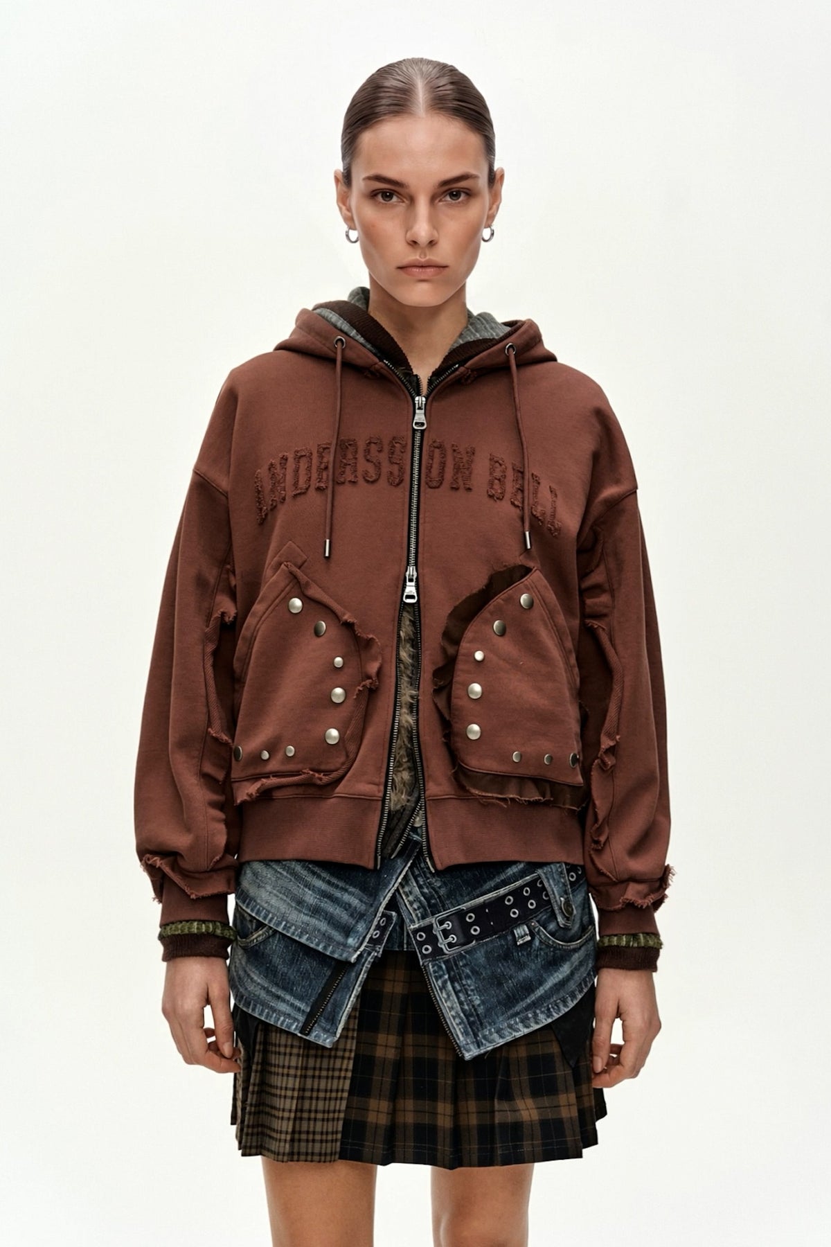 Andersson Bell Raw-Cut Studded Zip-UP Hoodie