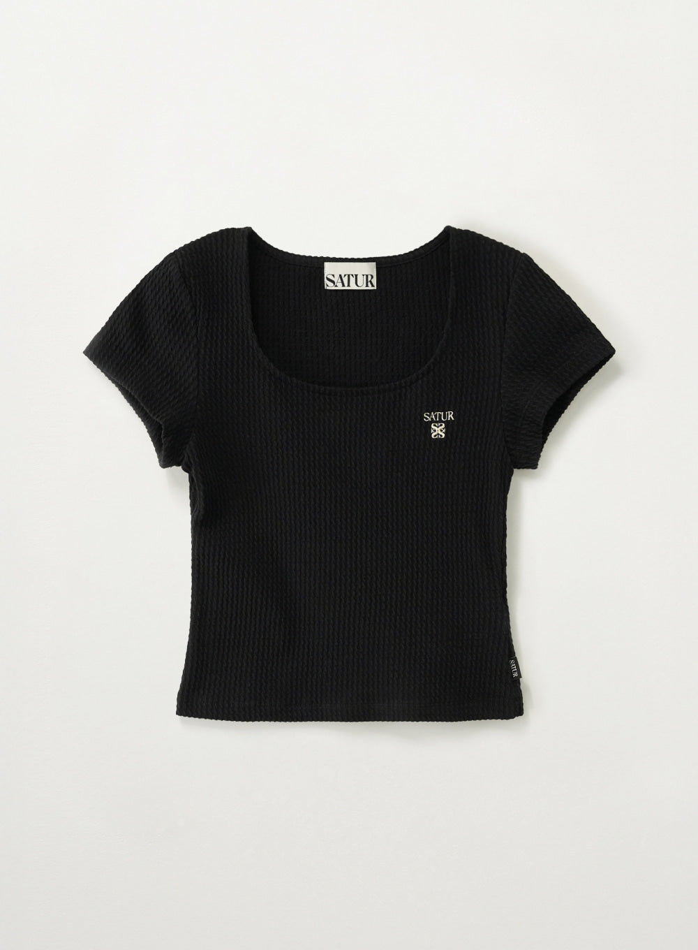 Satur Square Neck Crinkle T-shirt - Black