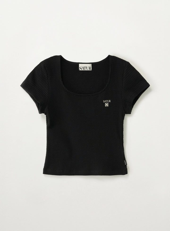 Satur (W) Square Neck Crinkle T-shirt - Black