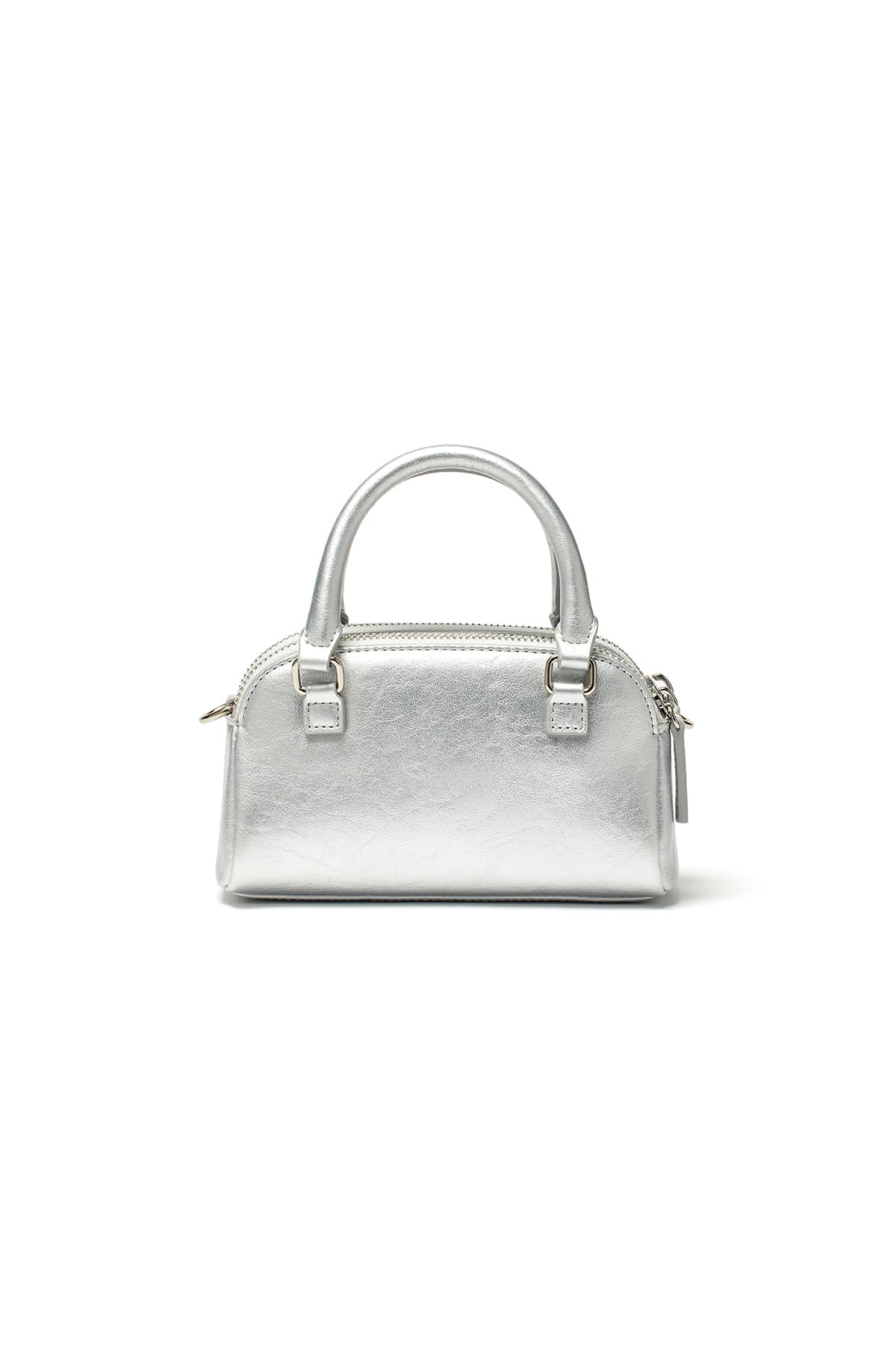 [matinkim] DOUBLE ZIPPER MINI CROSS BAG IN SILVER