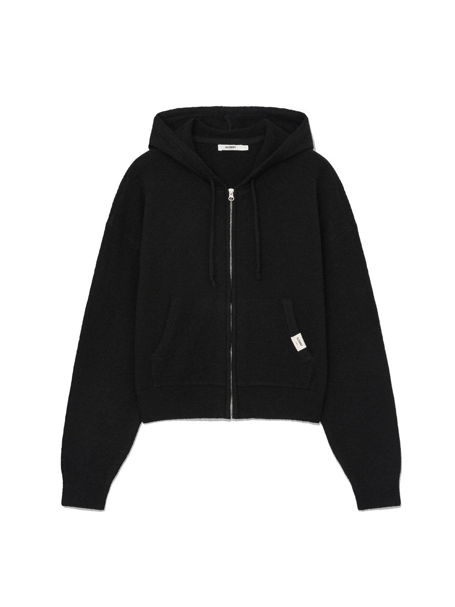 GLOWNY G Wool Knit Zip-Up Hoodie (Black)