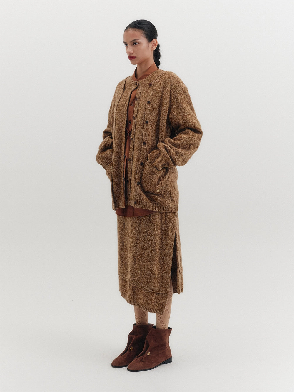 EENK Layered Knitwear Cardigan - Camel