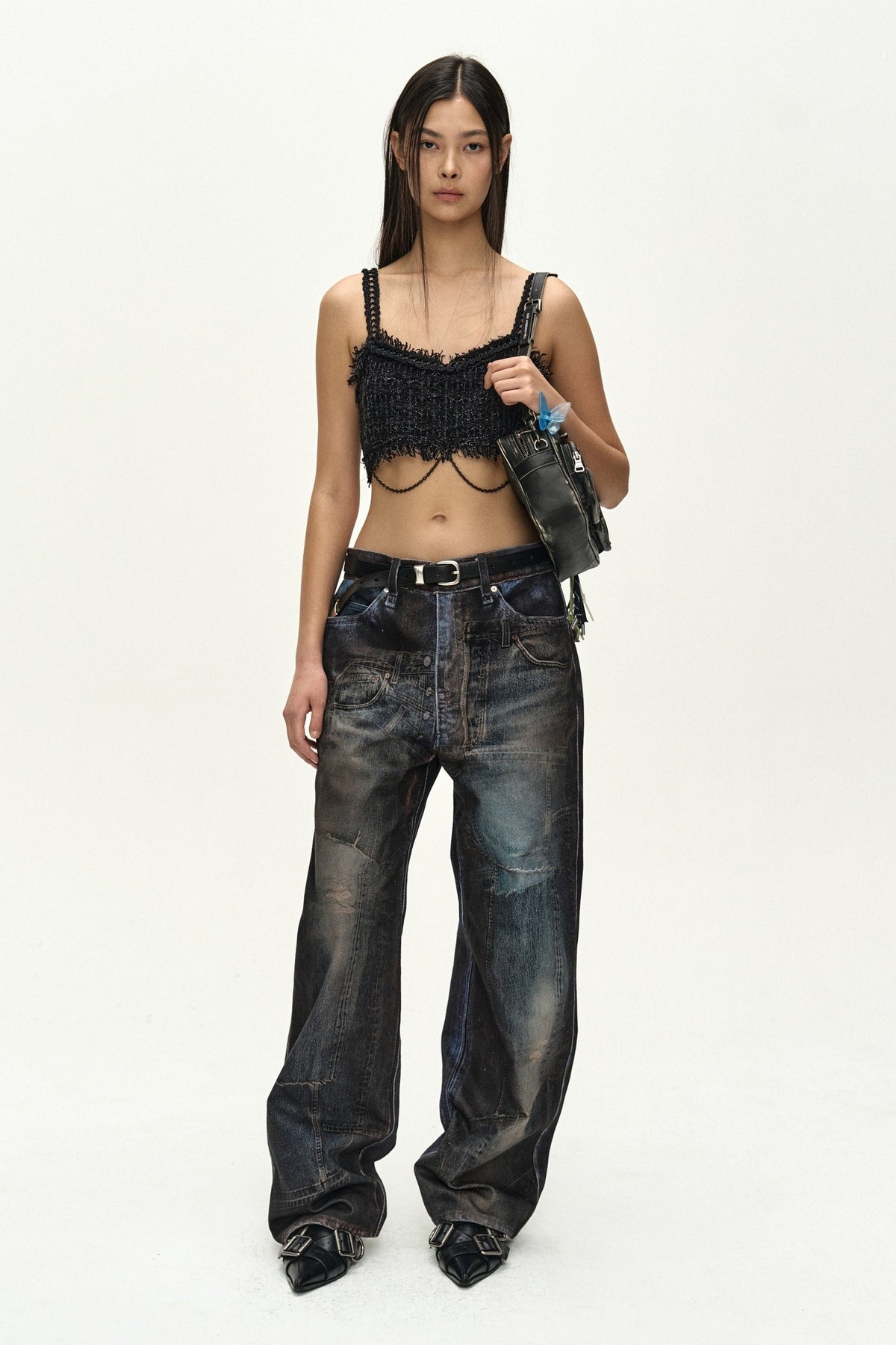 Andersson Bell Raw Chain-Edge Tweed Bralette