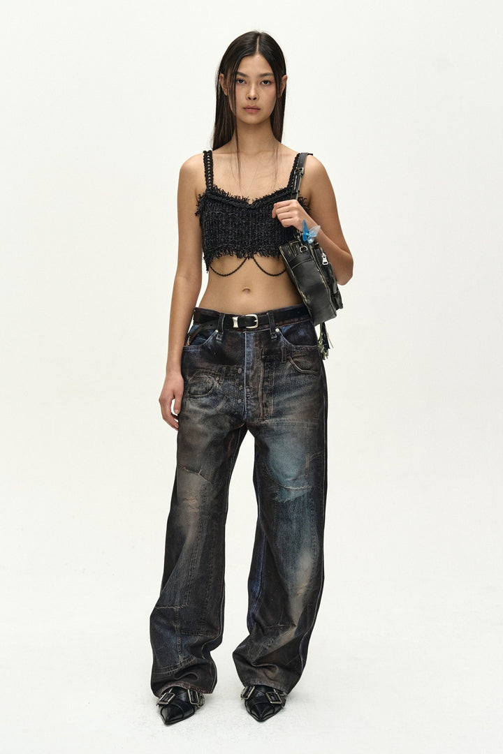 Andersson Bell Raw Chain-Edge Tweed Bralette