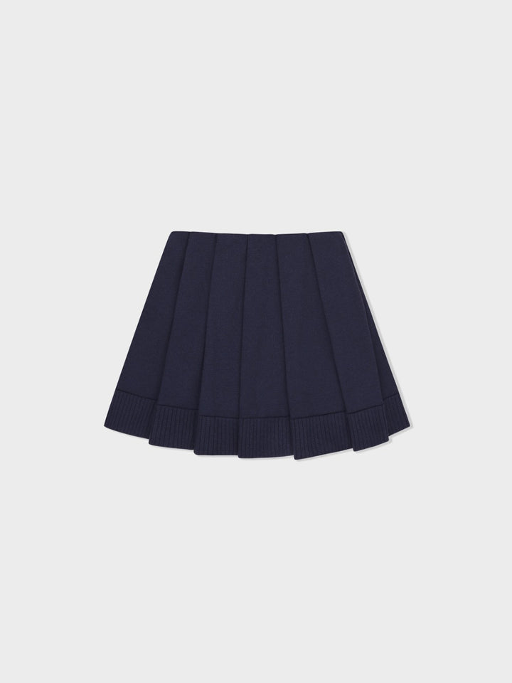 Low Classic Pleated Knit Mini Skirt Navy