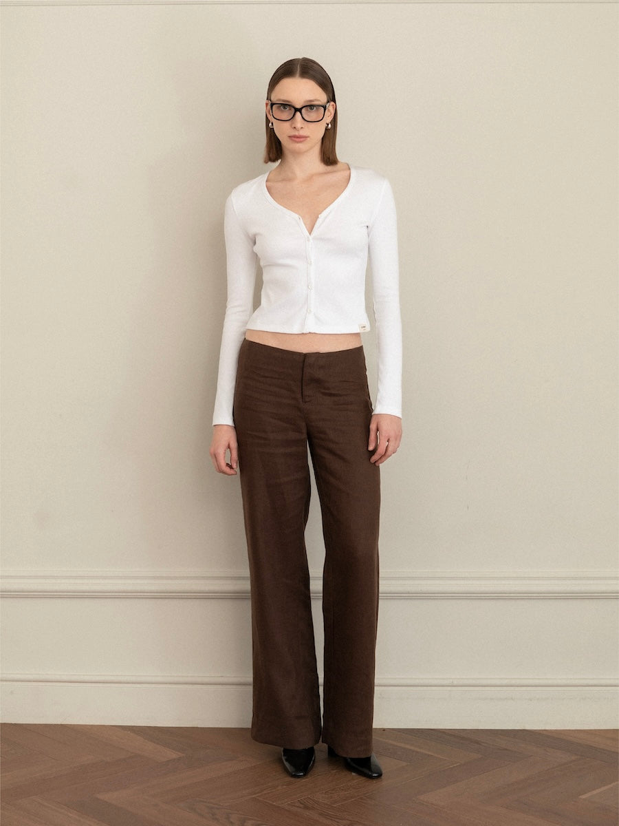 GLOWNY G Linen Slacks (Brown)