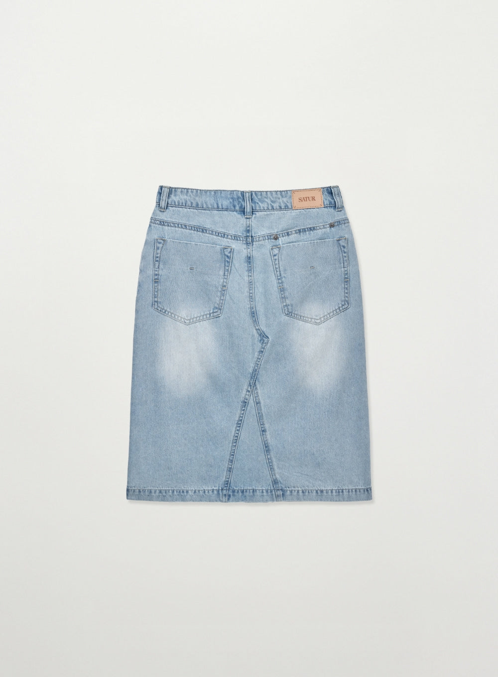 satur (W) Washed Denim Midi Skirt - Light Blue