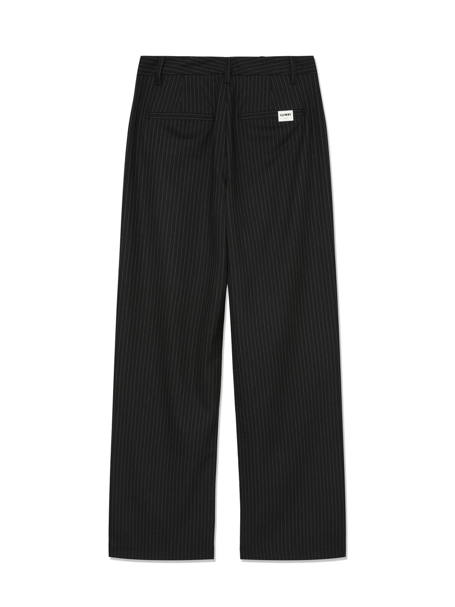 GLOWNY G Gentle Wide Leg Pinstripe Pants 2.0 (Black)