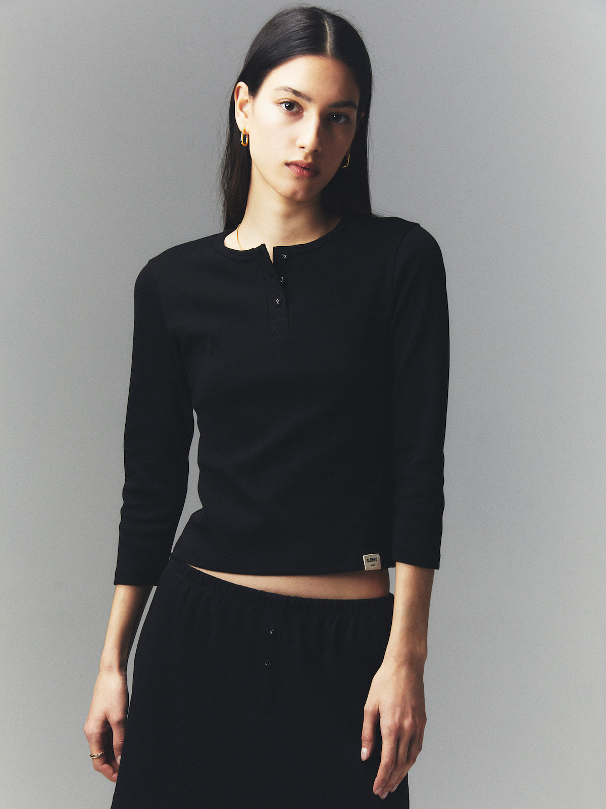 GLOWNY 3/4 Button Fly Tee (Black)