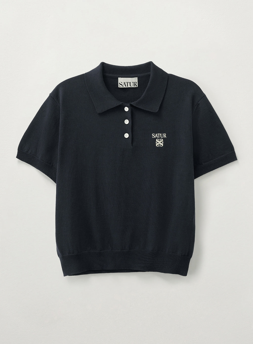 [satur] (W) Fine Half Pique Polo Knit - Navy