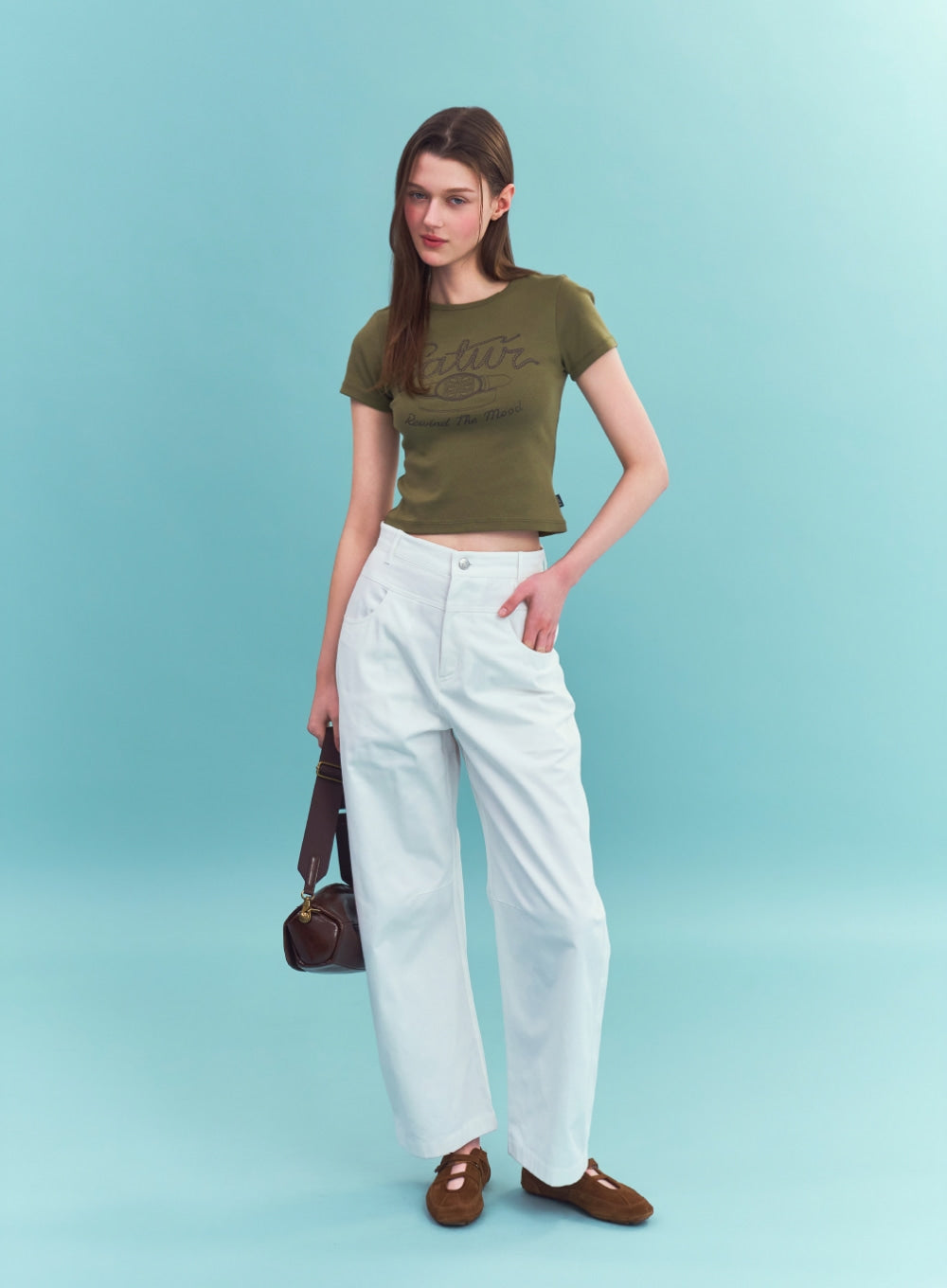 Satur (W) Belt Graphic Slim Fit T-Shirt - Khaki