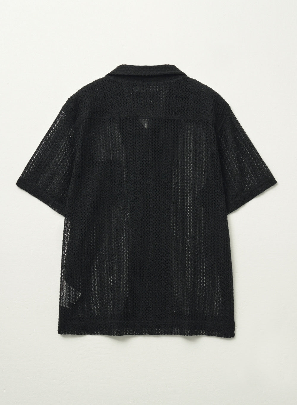 [satur] Crochet Open Collar Half Shirt - Black