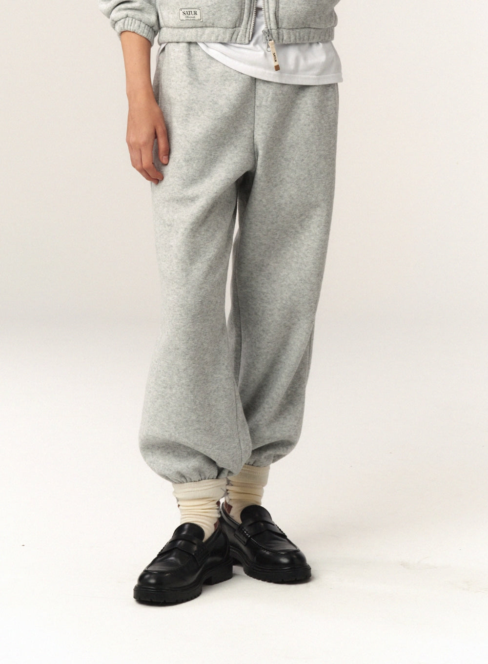 [satur] (W) Teo Brushed Fleece Jogger Pants - Melange Gray