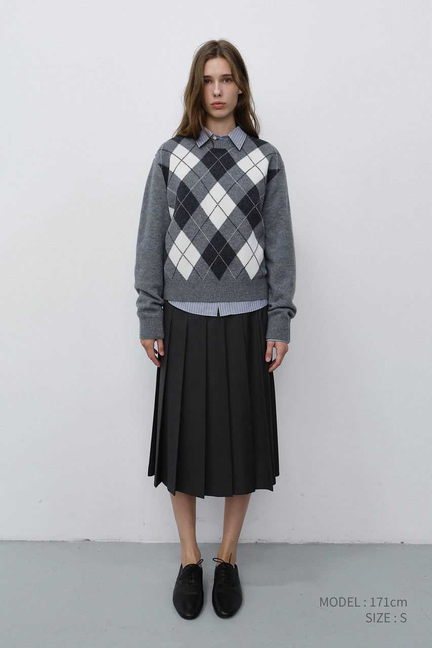 Dunst Unisex Argyle Crewneck Sweater Grey