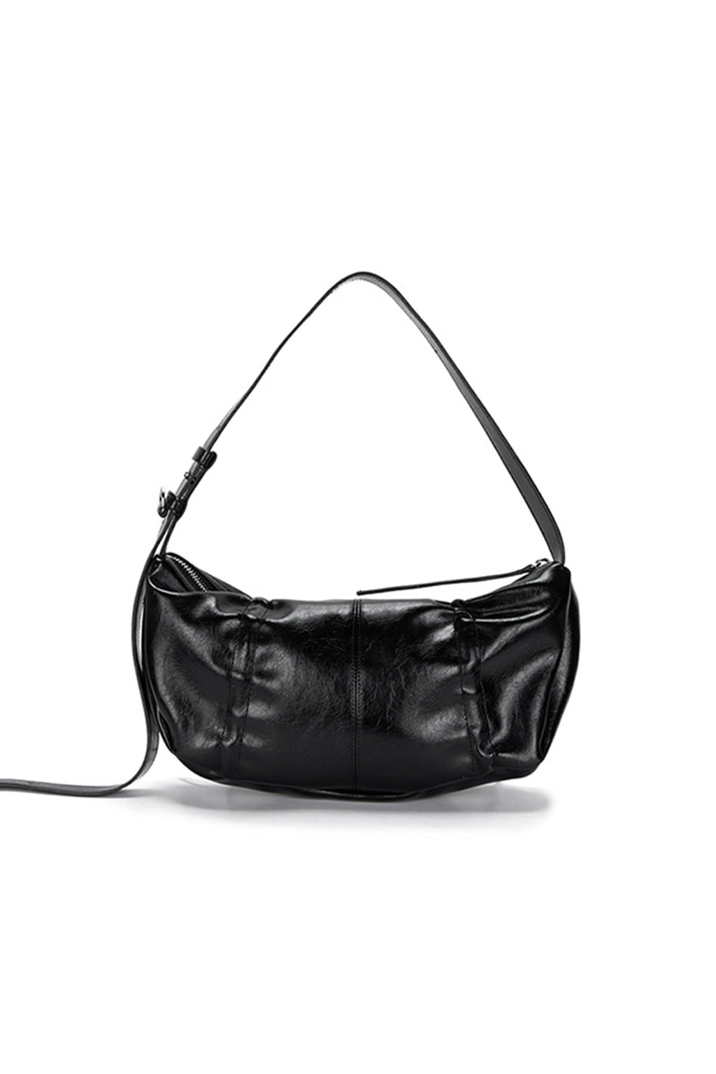 Matinkim Half Shirring Ribbon Round Bag IN Black