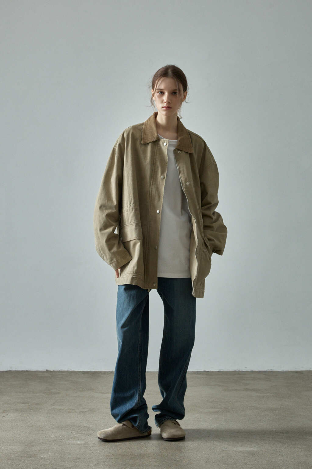 Facade Pattern Cotton Utility Jacket khaki beige