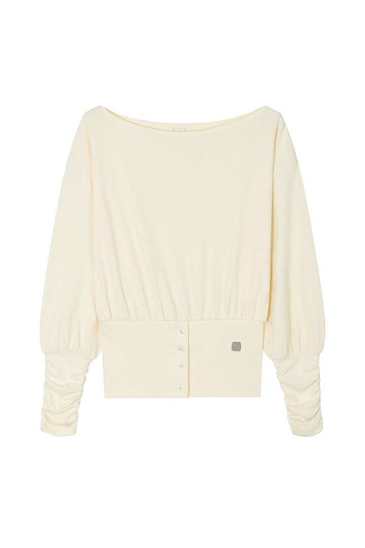 Treemingbird Banded-Waist Blouson Top Ivory