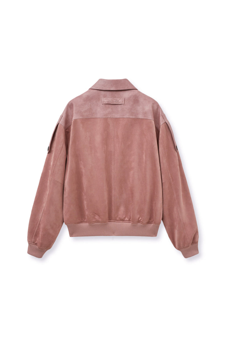 Matinkim Suede Mix Leather Zip UP Jumper For Women IN Pink