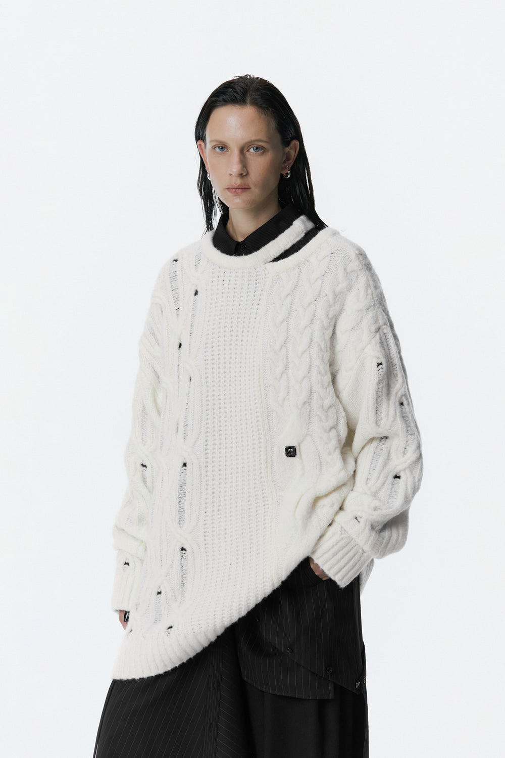 Treemingbird Mixed Cable Knit Pullover Ivory