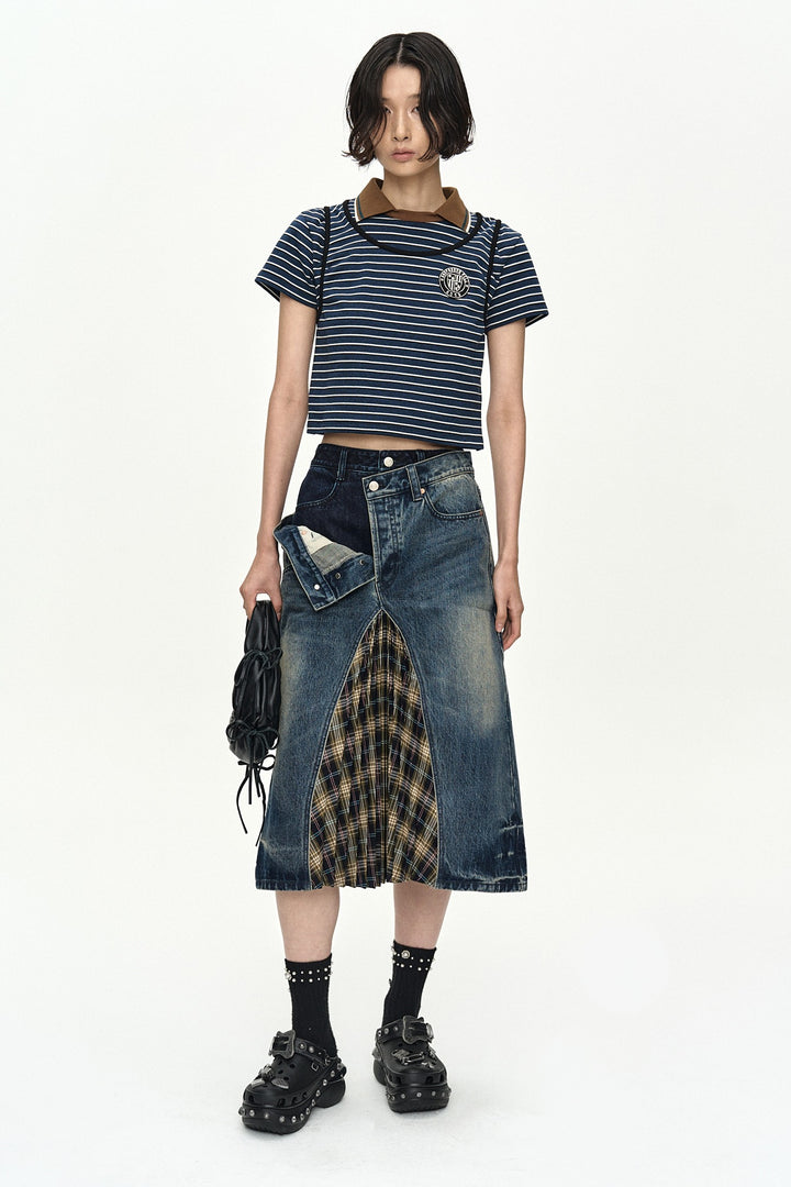 Andersson Bell Shirring Binding Stripe Collar Top