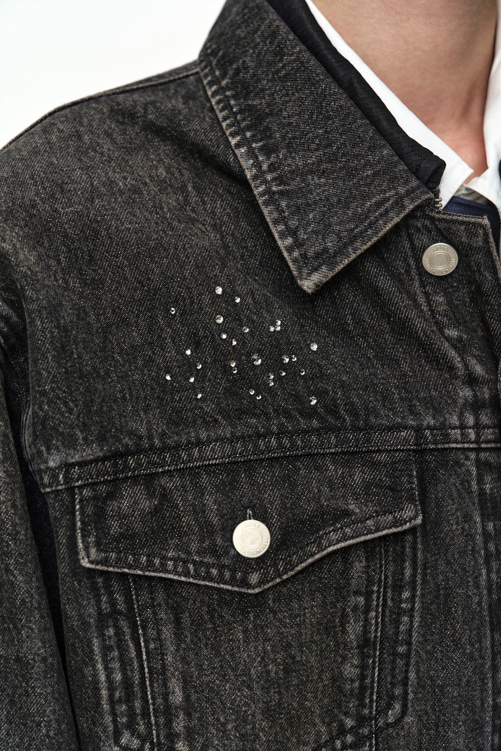 Andersson Bell Unisex Asymmetric Layered Beads Denim Jacket