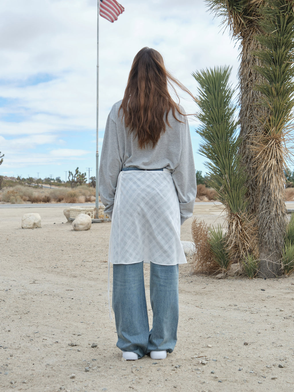 Low Classic Sheer Layered Skirt White Check