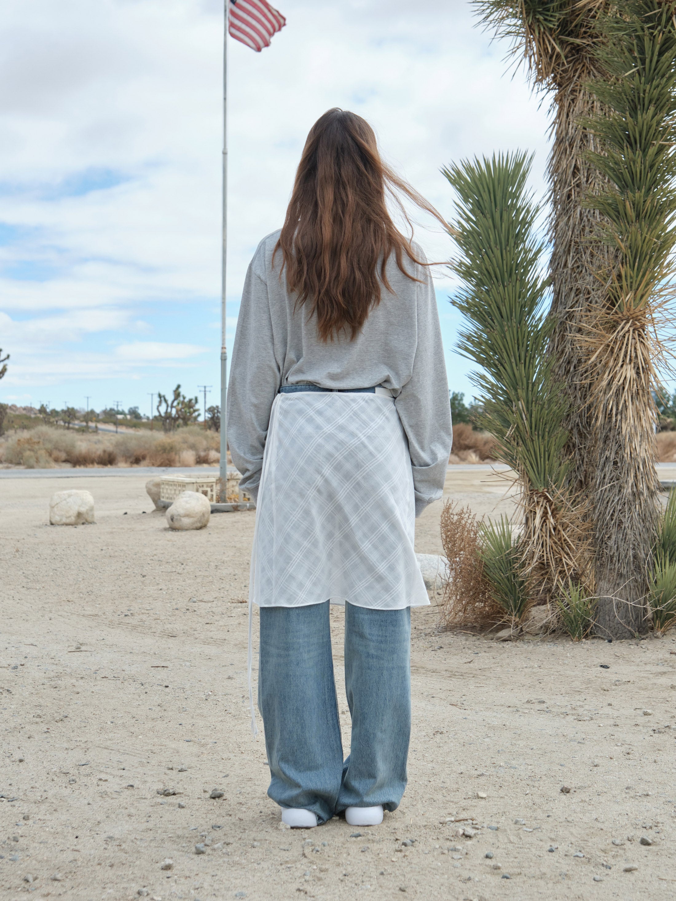 Low Classic Sheer Layered Skirt White Check