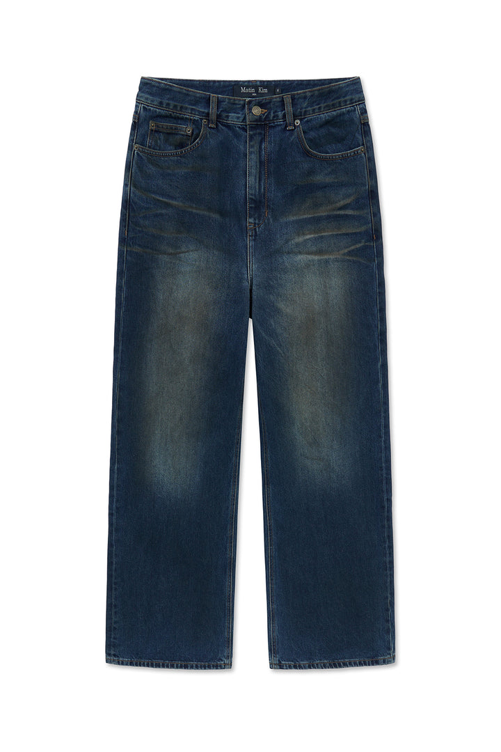 Matinkim Dirty Washed Denim Pants For Men IN Blue