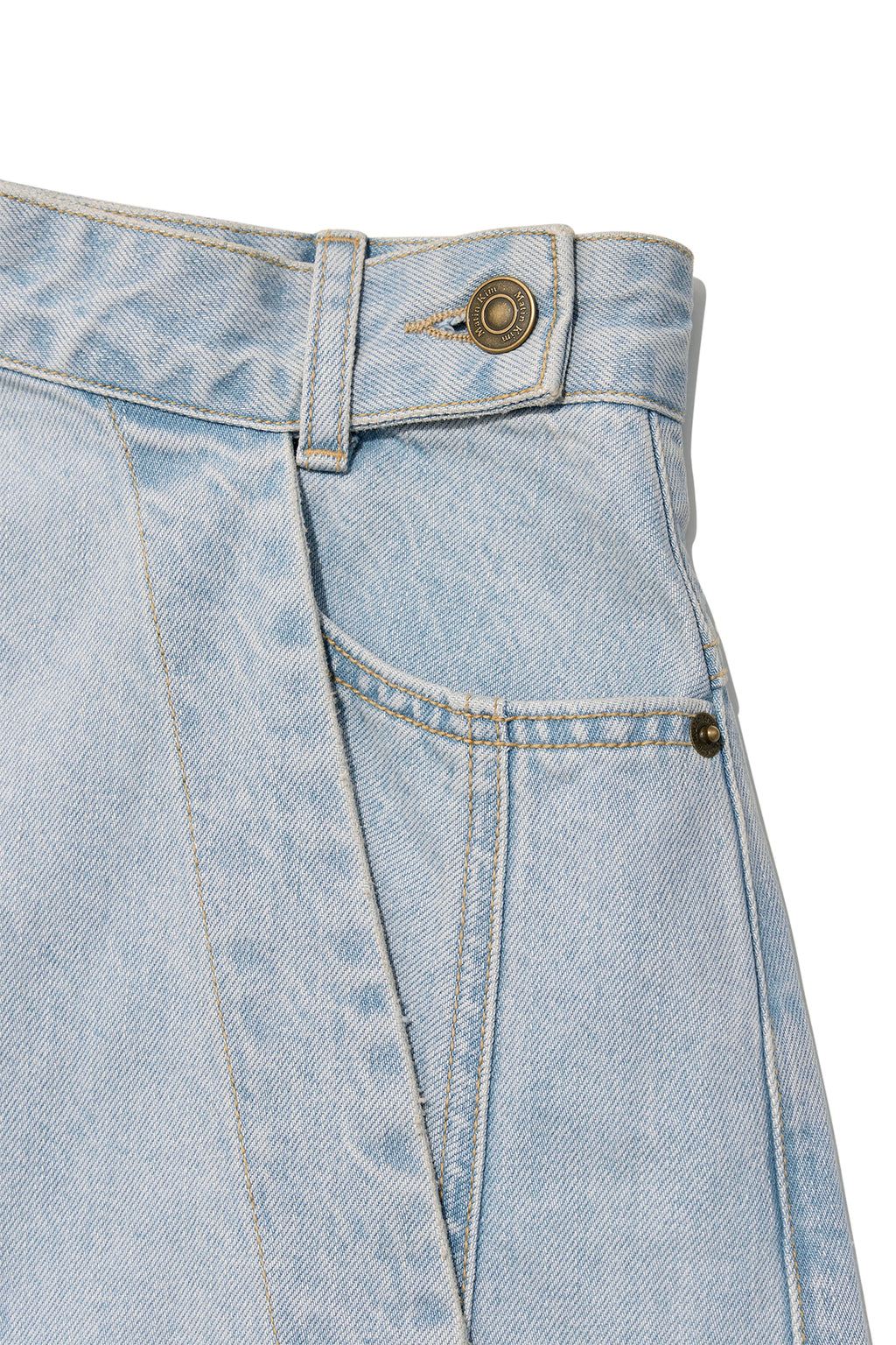 Matinkim Denim Mixed Flare Skirt IN Light Blue