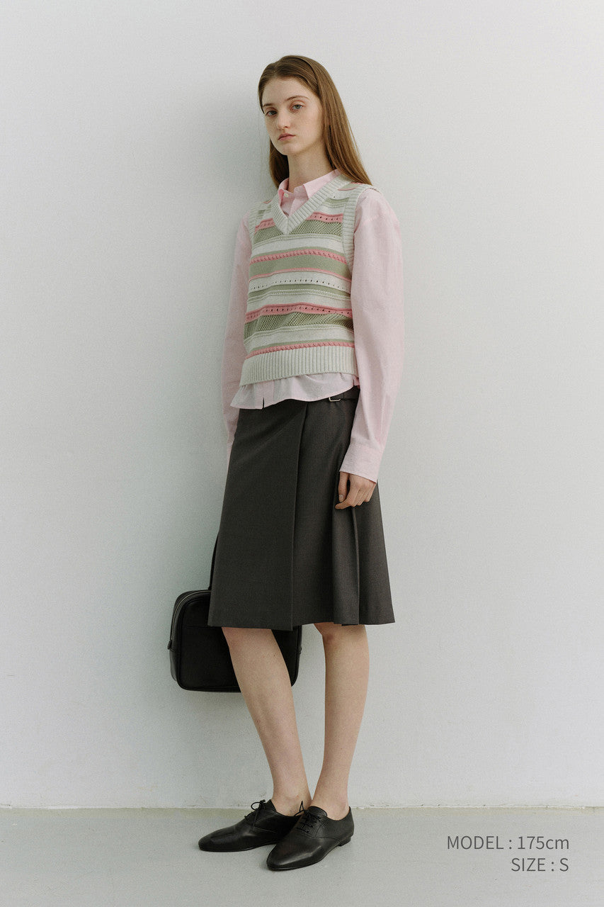 Dunst Unisex Crafted Striped Knit Vest Ivory Mint