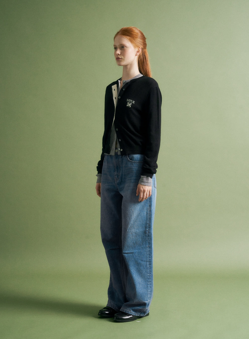 [satur] (W) Crease Hemline Wide Denim Pants - Union Washed