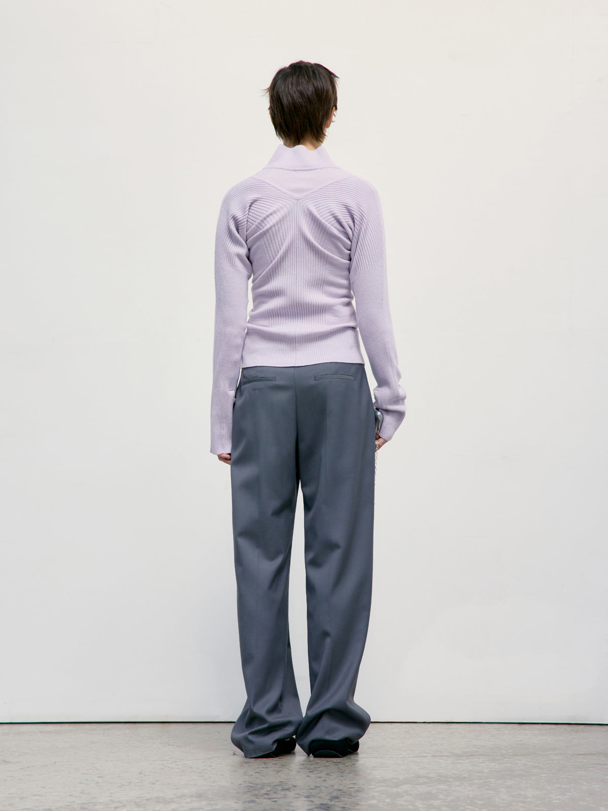Low Classic High Neck Knit Cardigan Lavender
